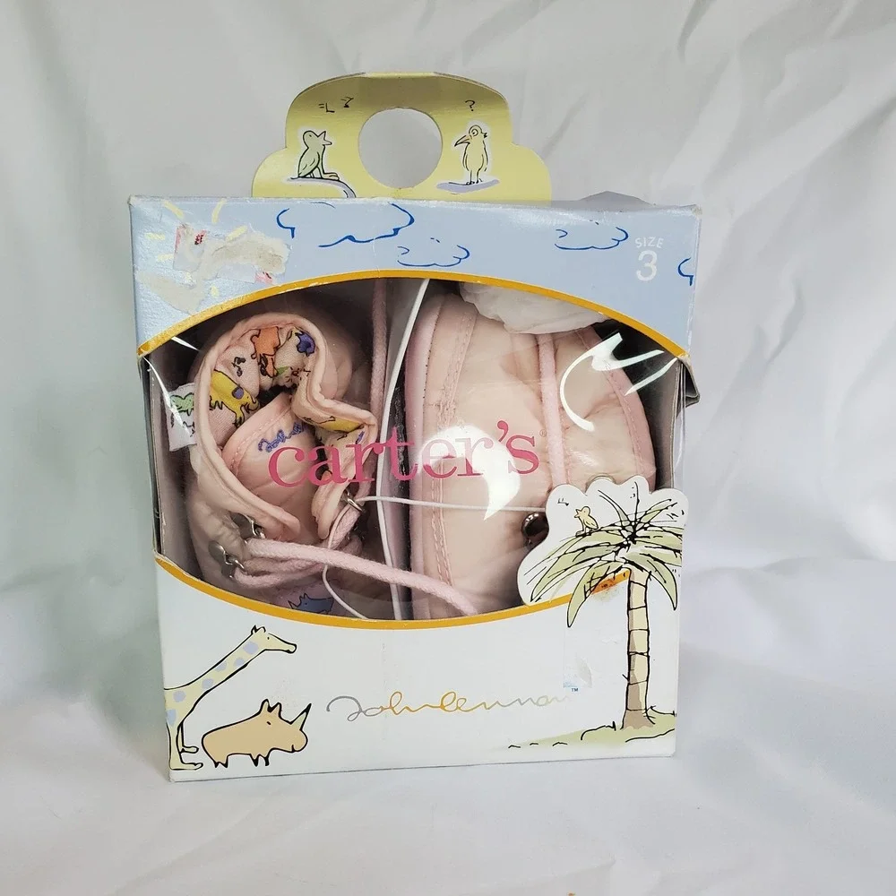 New Vintage Carter's John‎ Lennon Size 3 Pink Boots Shoes Baby Girls Animal
